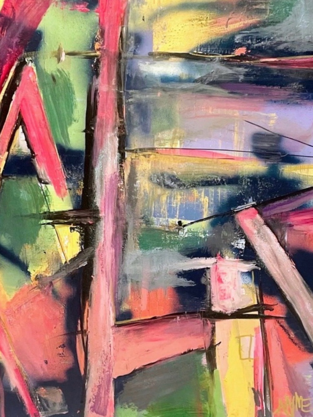 Vibrant Pink & Multicolor Abstract Canvas Painting